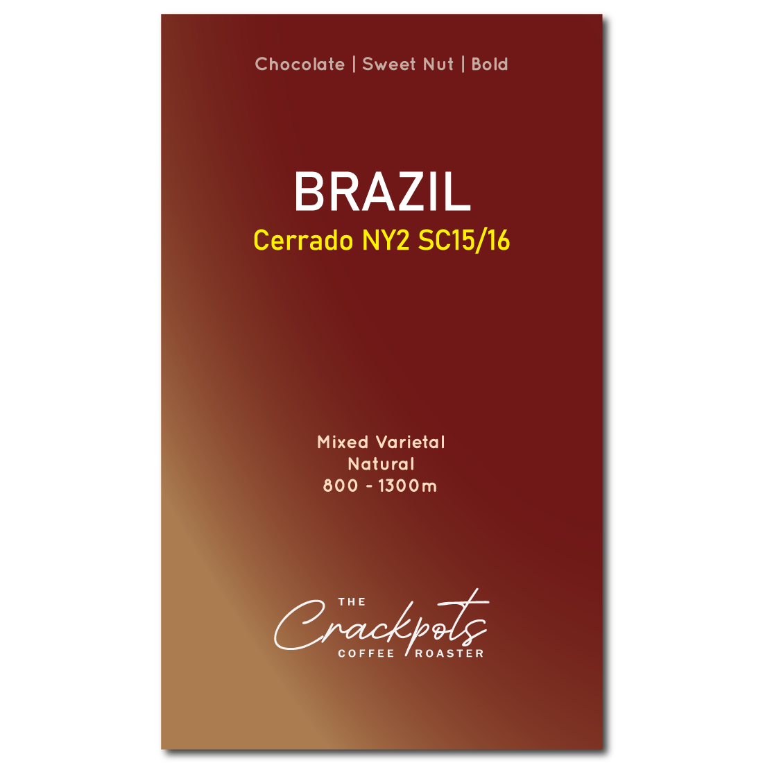 The Crackpots Coffee Roaster Brazil Cerrado NY2 SC15/16 – specialty coffee beans Malaysia